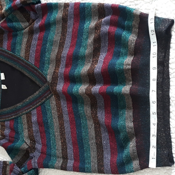 Moth Anthropologie Size Medium V-Neck Metallic Rainbow Stripe Sweater - Picture 7 of 17